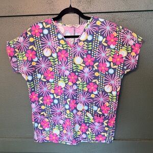 Floral V-Neck Scrub Top